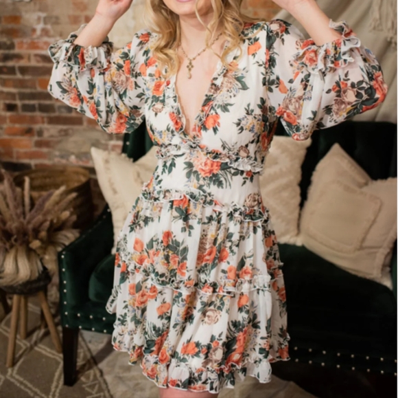 Open Back Floral Ruffle Dress - Picture 1 of 9